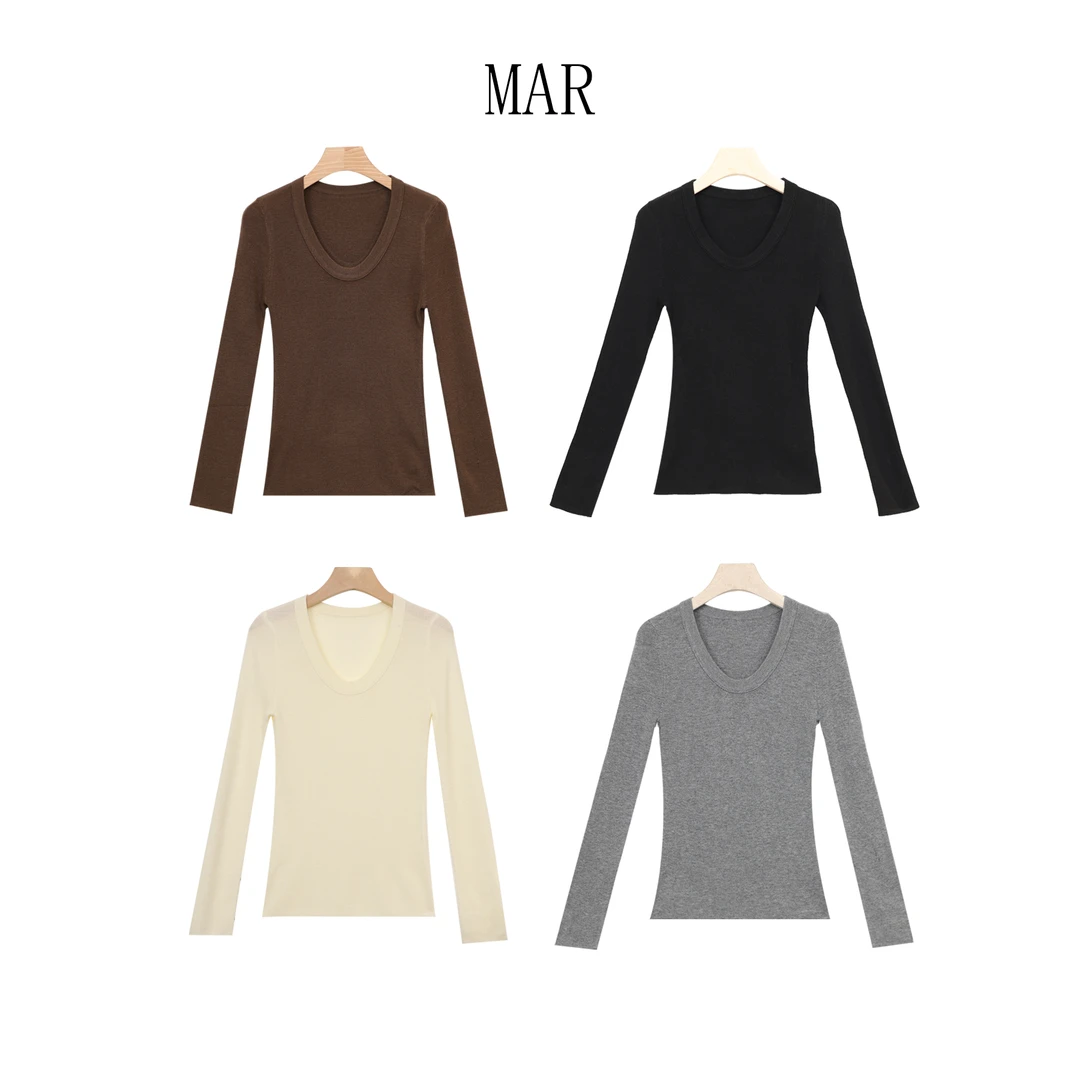 MAR 【轻奢极简】2024秋冬新款三色针织打底v领舒适极简上衣女Y7115