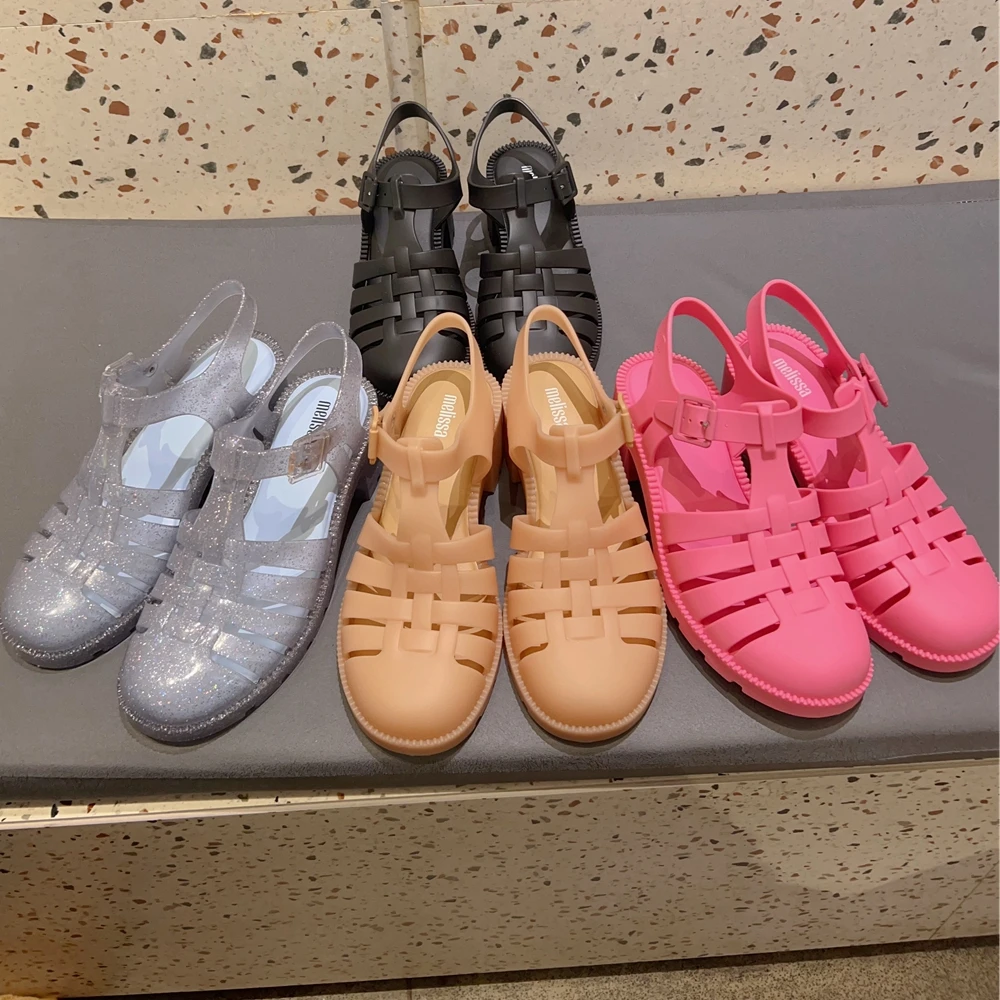 巴西Melissa正品中跟编织罗马凉鞋包头果冻鞋罗马鞋女高跟鞋时尚