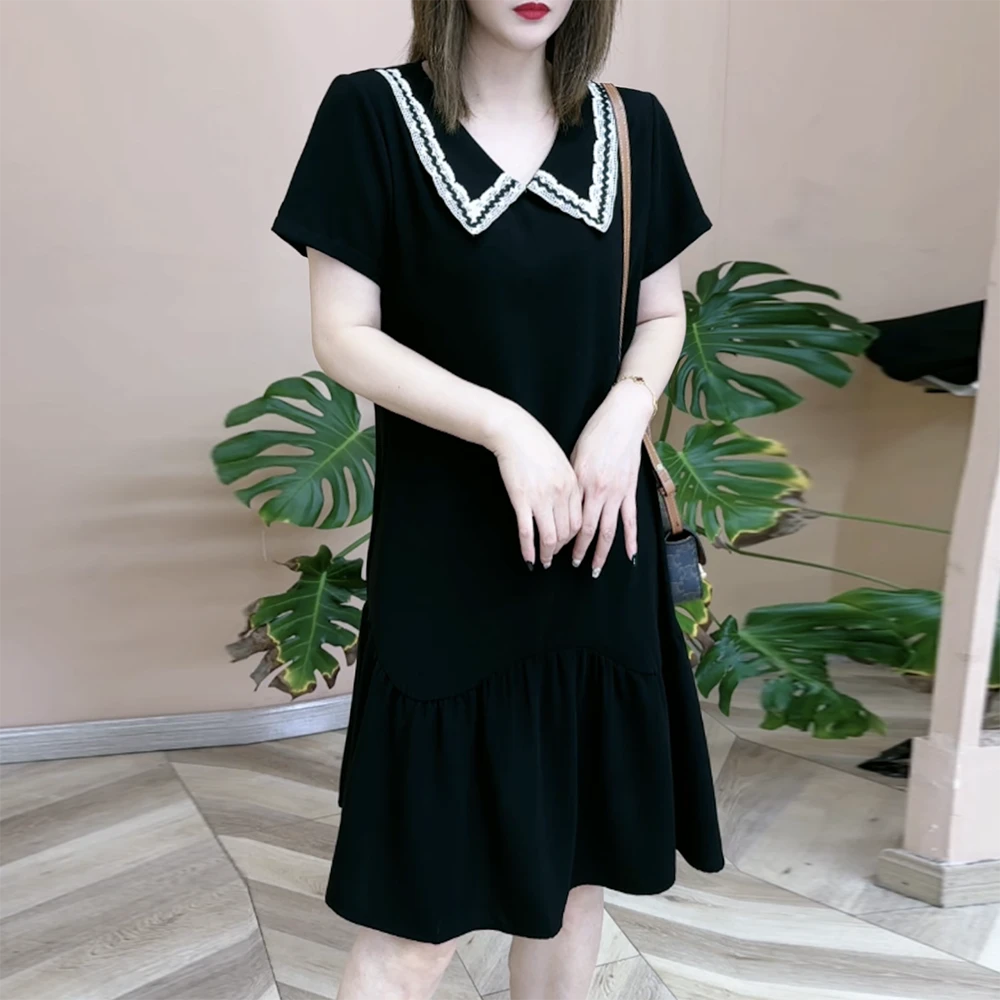 2024夏季新品时尚韩版纯色休闲减龄运动荷叶领连衣裙显瘦款裙7448