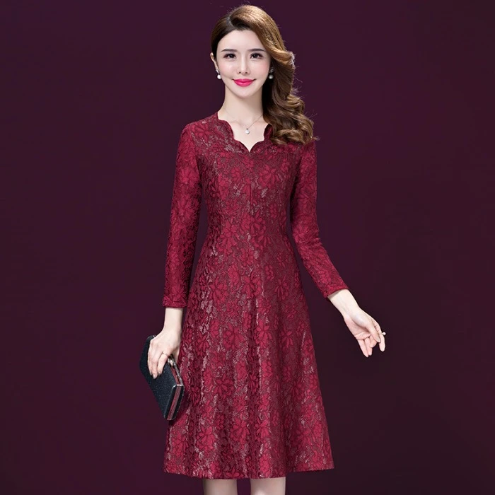 结婚礼服妈妈装连衣裙2024秋新款中年女装婆婆婚宴宴会蕾丝A字裙