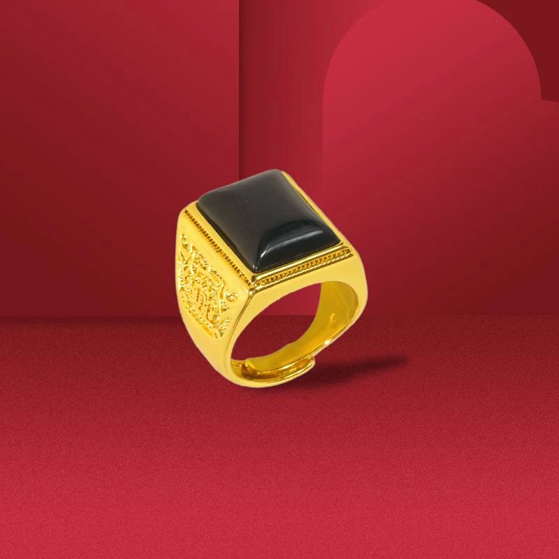 【林小七正品】霸气老板戒方形和田墨玉男扳指合金镶嵌【ZJZ63】