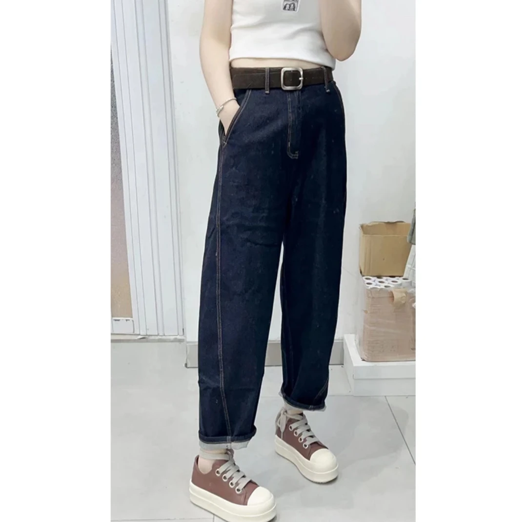 JING2024秋季新款6713洋气显瘦牛仔裤女裤高腰圈边老爹裤