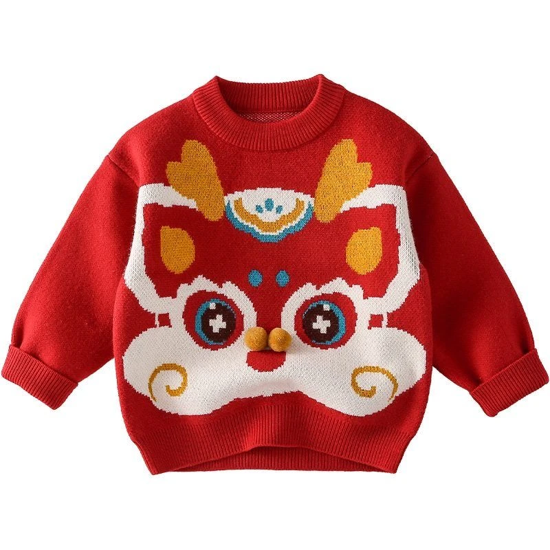 女童加厚儿童毛衣2023洋气新款拜年宝宝特厚保暖针织衫上衣男童潮
