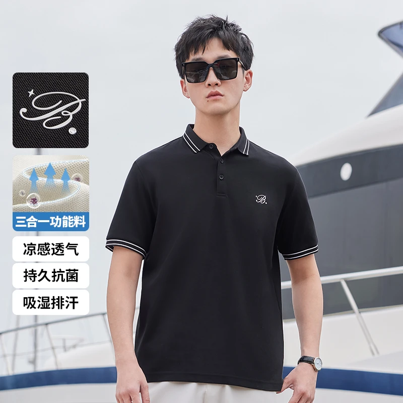 卡宾高级感男装抗菌POLO衫夏新款印花休闲大码短袖百搭T恤