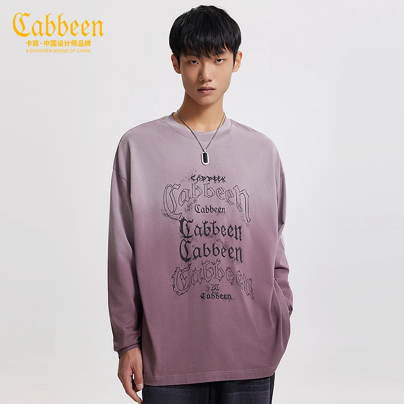 商场同款卡宾高级感男装水洗渐变秋新款LOGO印花上衣W百搭T恤