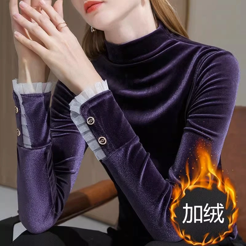 杜拉妮加绒打底衫女内搭时尚金丝绒上衣2025秋冬新款高档长袖t恤