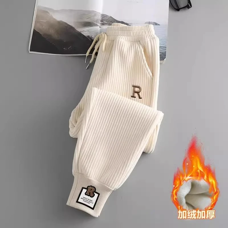 杜拉妮加绒休闲运动卫裤女秋冬小个子宽松显瘦外搭保暖束脚哈伦裤