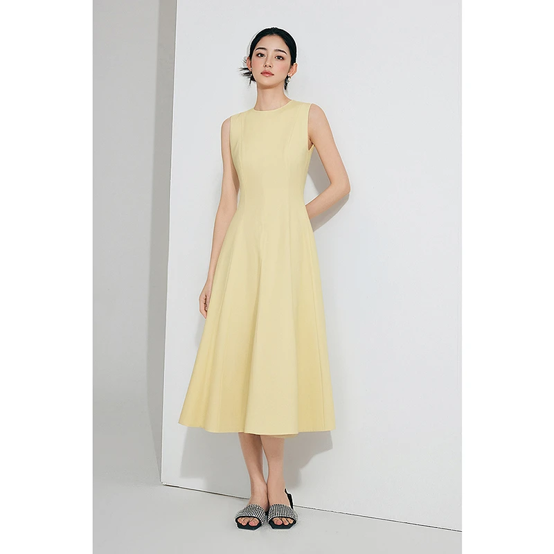 鹅黄色连衣裙女春夏2025新款优雅法式轻晚礼服无袖背心裙