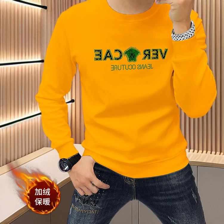 欧货潮牌2025秋冬新款长袖卫衣加绒修身时尚圆领衫烫钻字母打底衫