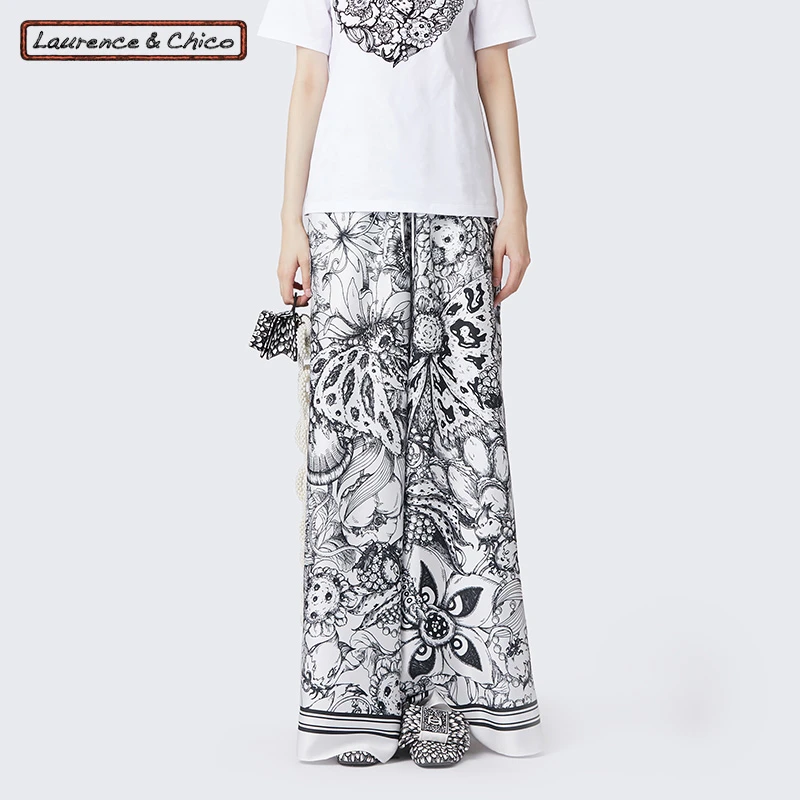 LAURENCE & CHICO长裤宽松时尚阔腿裤黑白印花女士20FWCE006