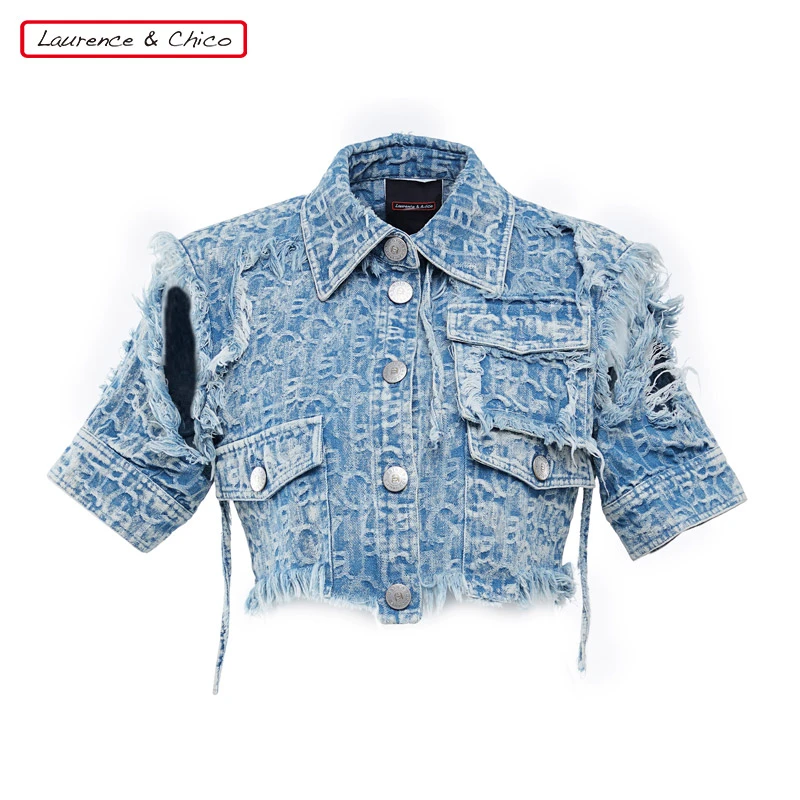 LAURENCE & CHICOLaulau Chichi 牛仔破洞短浅蓝夹克22SSC2045