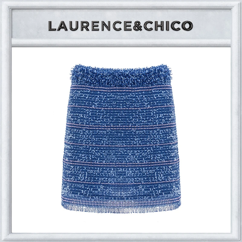 时尚气质小香风钉珠花呢蓝色包臀裙D3AX10114001