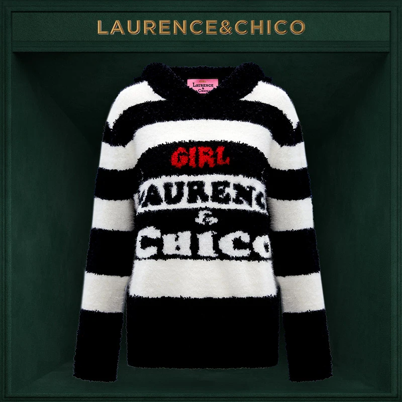 LAURENCE & CHICOLC Girl黑白条纹针织连帽卫衣G3AC10116010