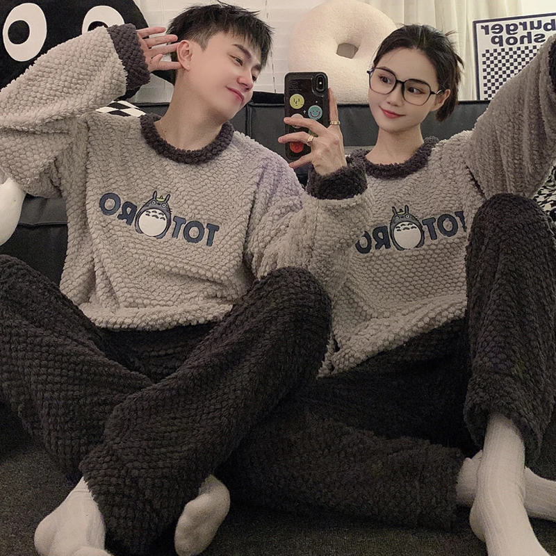 高级情侣睡衣女新款珊瑚绒冬季睡衣男士加绒加厚保暖法兰绒家居服