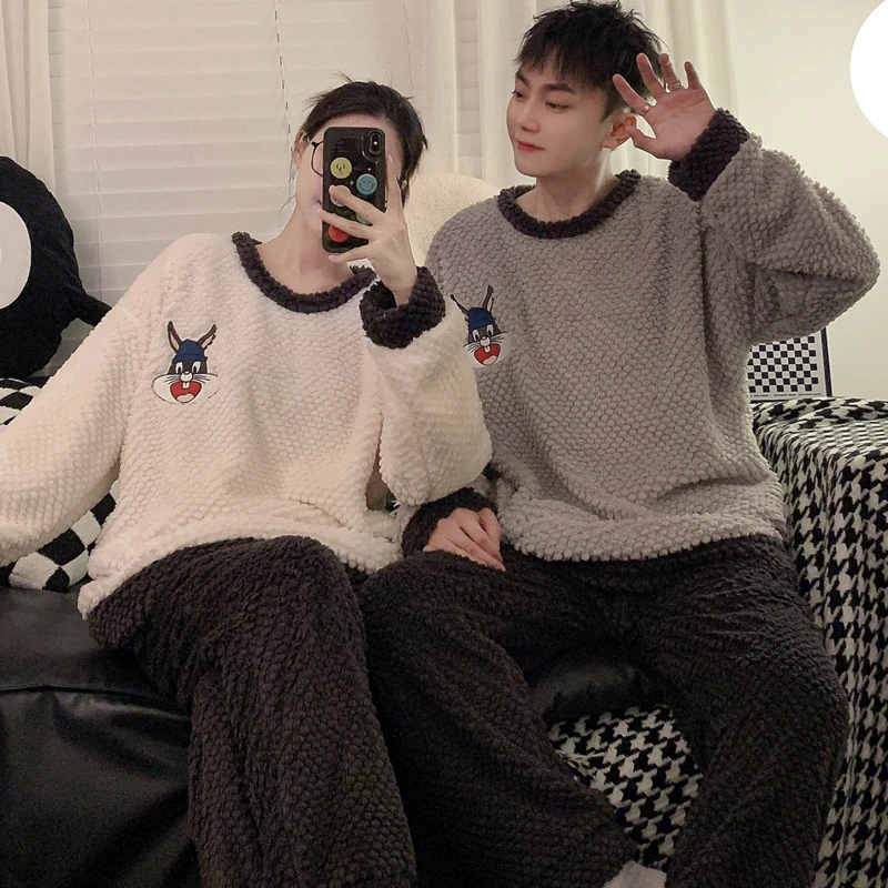情侣睡衣女新款珊瑚绒冬季睡衣男高级感加绒加厚保暖法兰绒家居服
