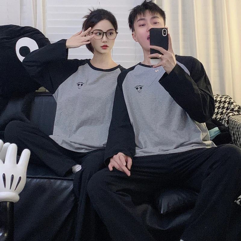 情侣睡衣女纯棉春秋季新款ins网红男士秋冬长袖可外穿套装家居服