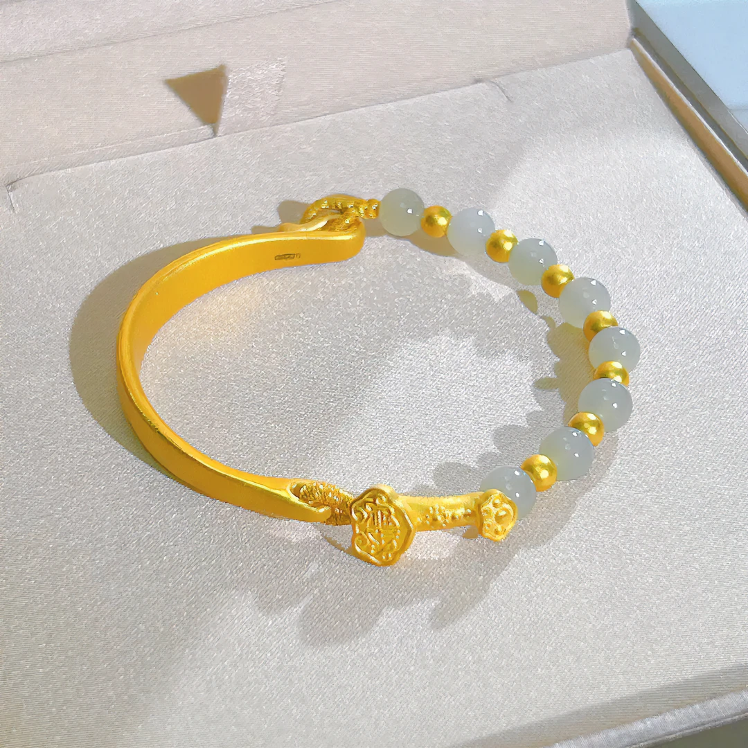 铜合金手链 新中式古风金色如意半镯国潮时尚百搭半镯手串新款