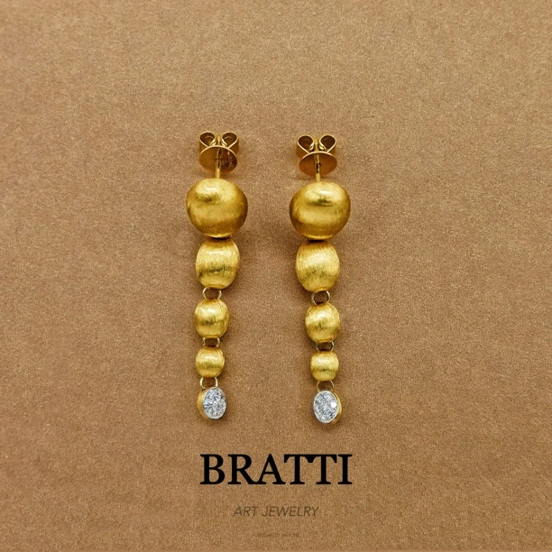 Bratti珠宝18K金“毛毛虫金豆”钻石耳饰（金重以证书为准）-KE1215