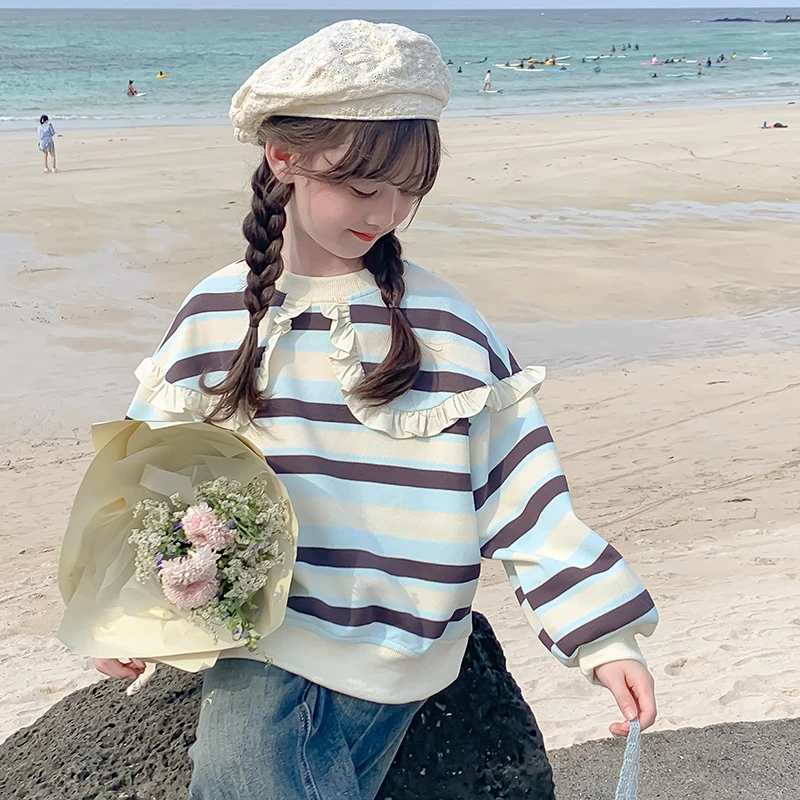 女童卫衣秋装2025新款洋气儿童春秋款童装长袖秋季条纹上衣8616