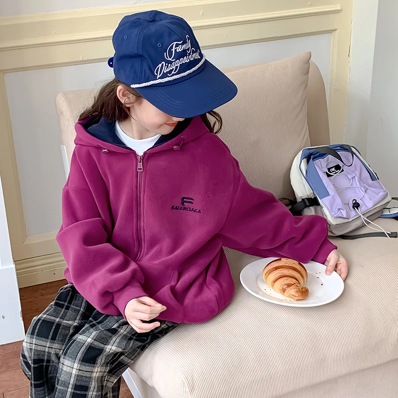 女童外套秋冬款2025新款儿童冬装加绒女孩冬季加厚连帽上衣潮8873