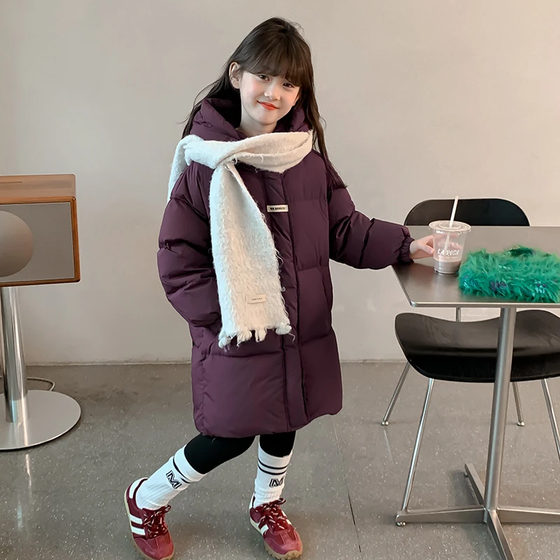 女童冬装羽绒服2025新款洋气儿童冬季加厚潮白鸭绒外套中长款9152