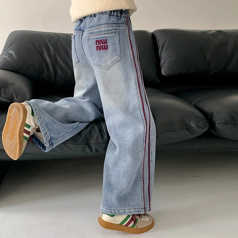 女童加绒裤子冬装2025新款儿童秋冬牛仔裤女孩冬季加厚休闲裤9284