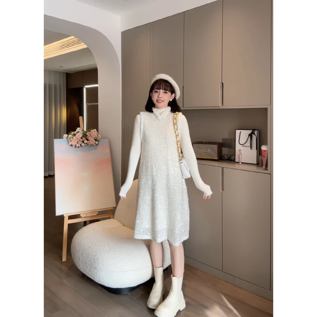 maodan/猫单【白璃初雪】娜娜的孕期穿搭/孕妇装秋冬加绒背心裙套装