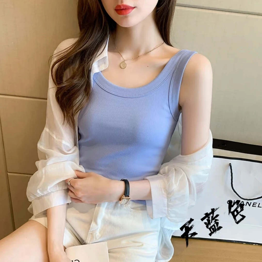 百搭螺纹棉微弹外穿修身打带透气吊带女大码高端胖mm大码背心内搭