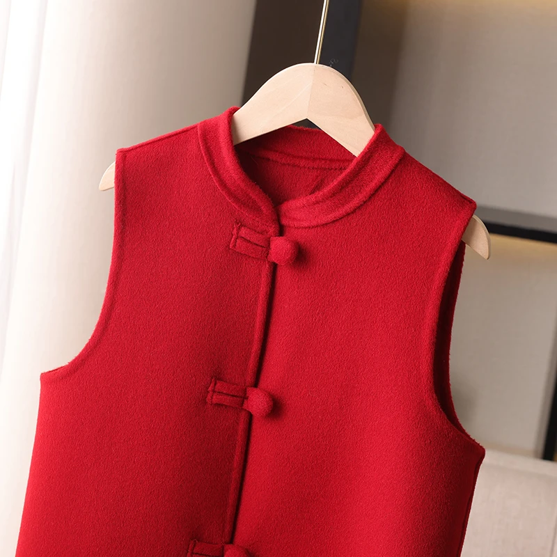 2025冬季新品新中式马甲女童拜年服男童红色国风羊毛外套宝宝坎肩