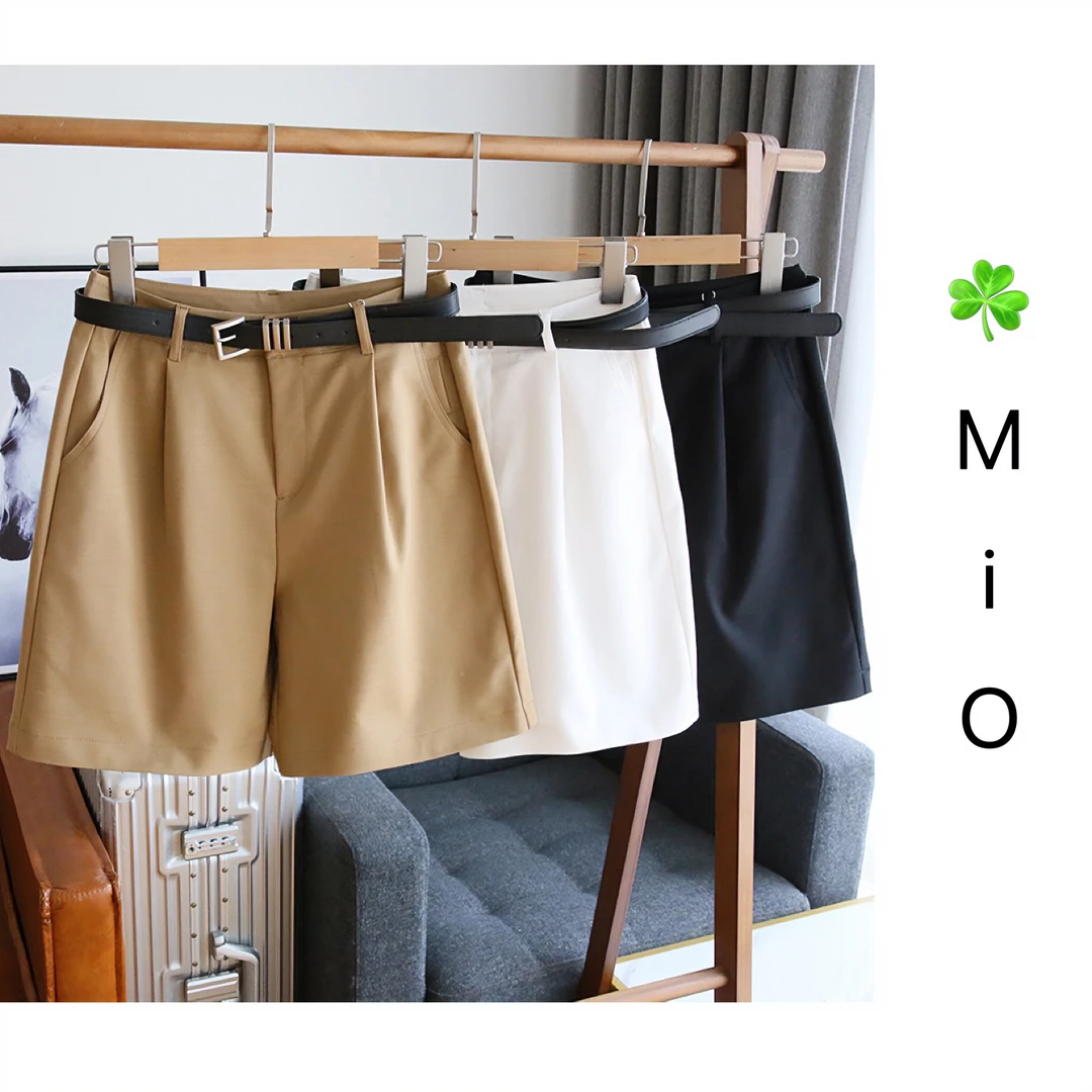 【MiO】米奥夏季新品高腰时尚休闲显瘦阔腿宽松薄款纯色五分裤短裤