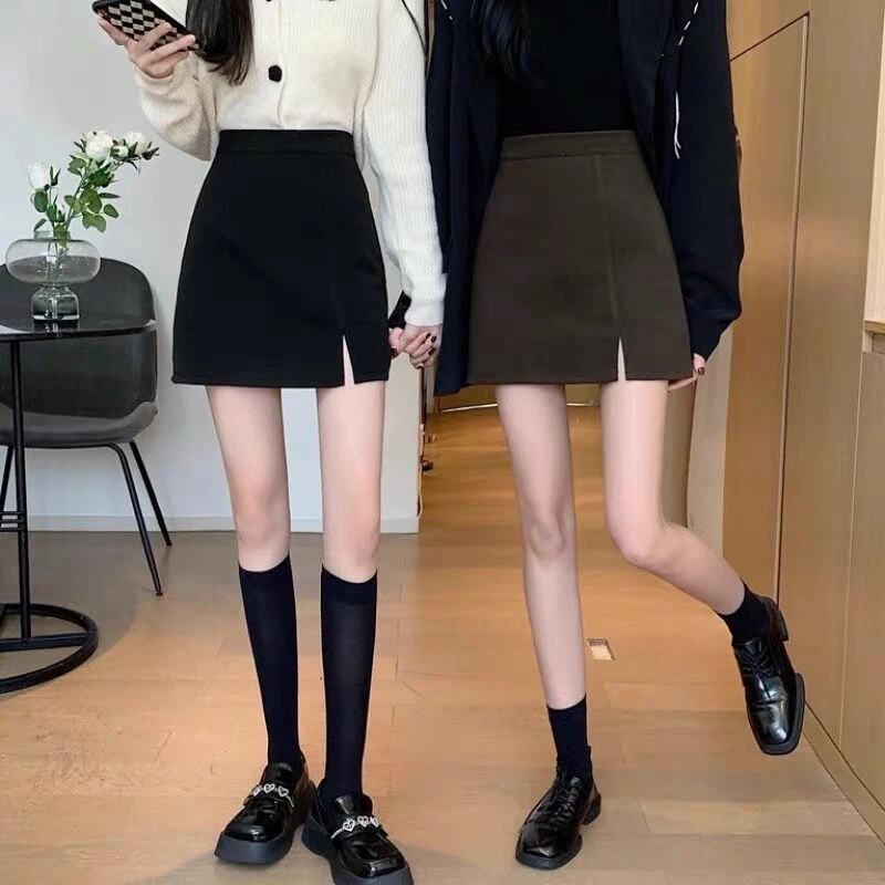 毛呢开叉包臀一步裙女2025春秋新款高腰显瘦a字半身裙秋冬配毛衣