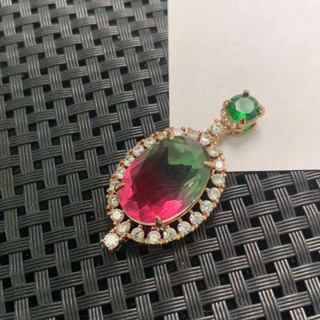 【九矿】F281（新）西瓜比吊坠镶嵌绿比时尚吊坠