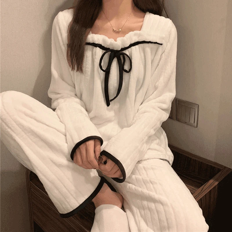珊瑚绒睡衣女冬季加厚加绒可爱套装法兰绒公主风女士家居服秋冬天