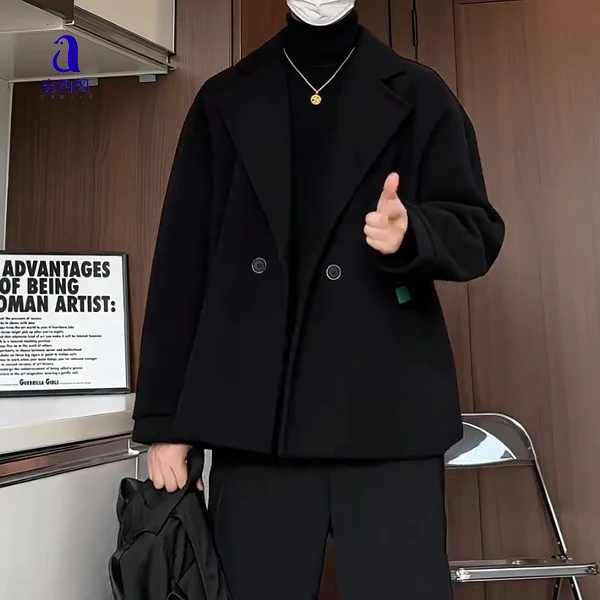 富西图新款韩系风西服毛呢大衣男士秋冬季呢子西装高级感正装外套