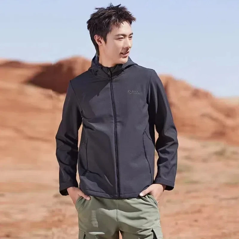 RockCloud/岩云秋季情侣款休闲防风防泼水加绒连帽软壳外套M1软壳