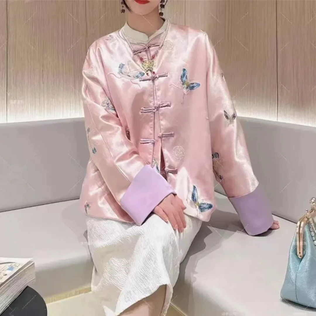 【彩碟】秋季新中式国风重工刺绣圆领外套女长袖时尚百搭宽松上衣潮