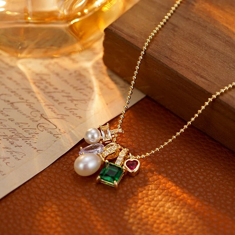 铜合金项链 12 【五彩缤纷】百搭时尚闪耀多坠精致轻奢项链锁骨链