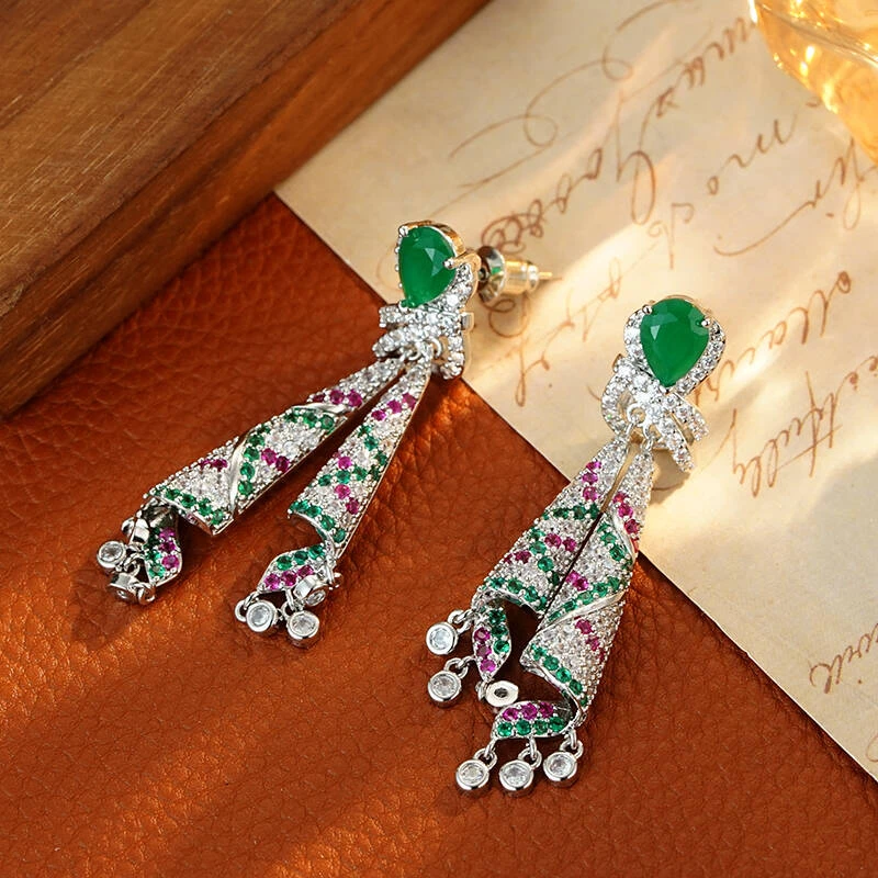 铜合金合成锆石耳饰 5731【盛唐帔帛】高端轻奢气质精致丝绸耳环