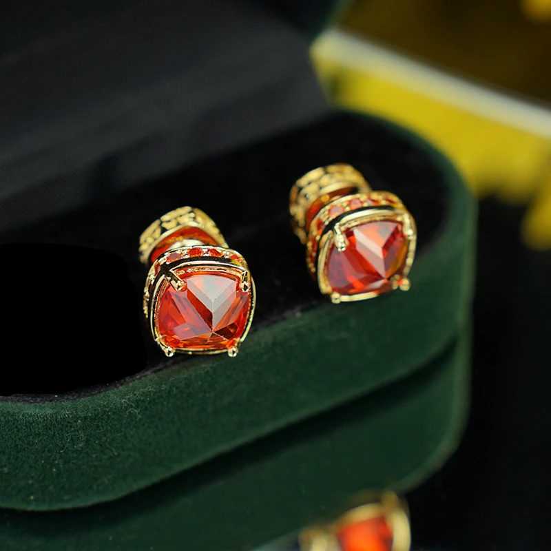 铜合金耳饰 5589 复古红色锆石小众轻奢高级感时尚气质百搭耳钉