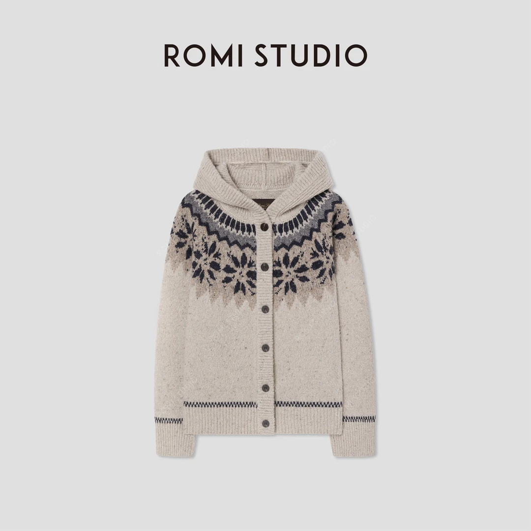 ROMI STUDIO“冬日氛围”绵羊毛羊驼毛费尔岛连帽开衫RW24WSY1112