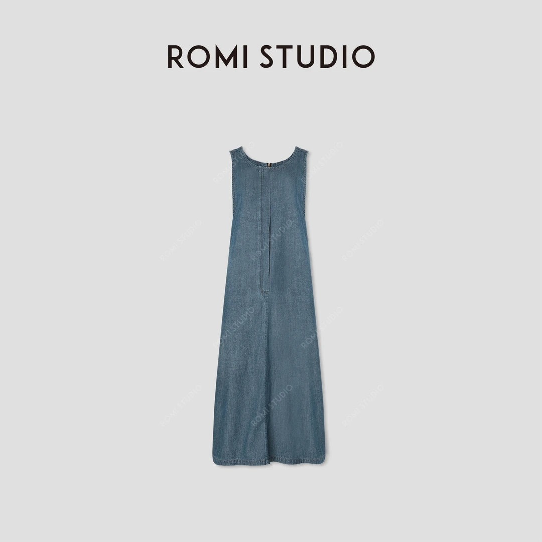 ROMI STUDIO“美式复古”长绒竹节牛仔棉斜纹肌理感连衣裙 421L5105