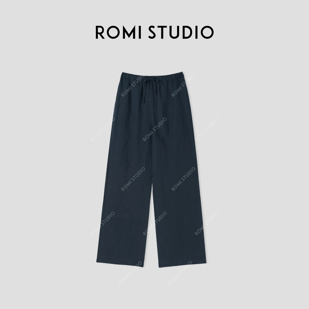 ROMI STUDIO“去繁就简”莱赛尔亚麻混纺肌理感复古阔腿裤 431K3022