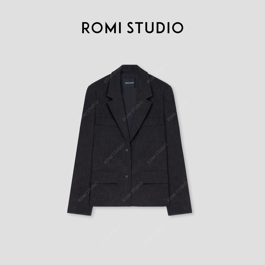 ROMI STUDIO“远山之间”绵羊毛混纺斜纹肌理感短西装外套 431W3081