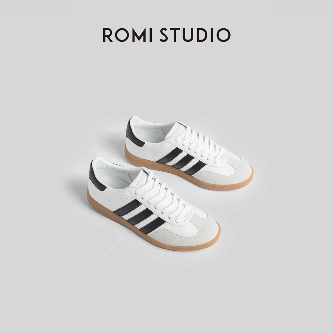 ROMI STUDIO白色德训鞋~复古百搭小众平底休闲德训鞋运动鞋S3274