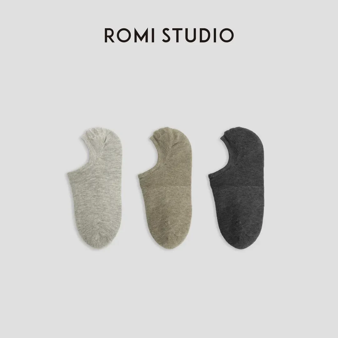 ROMI STUDIO极简百搭 吸汗透气棉质纯色舒适浅口三色船袜23AWS042
