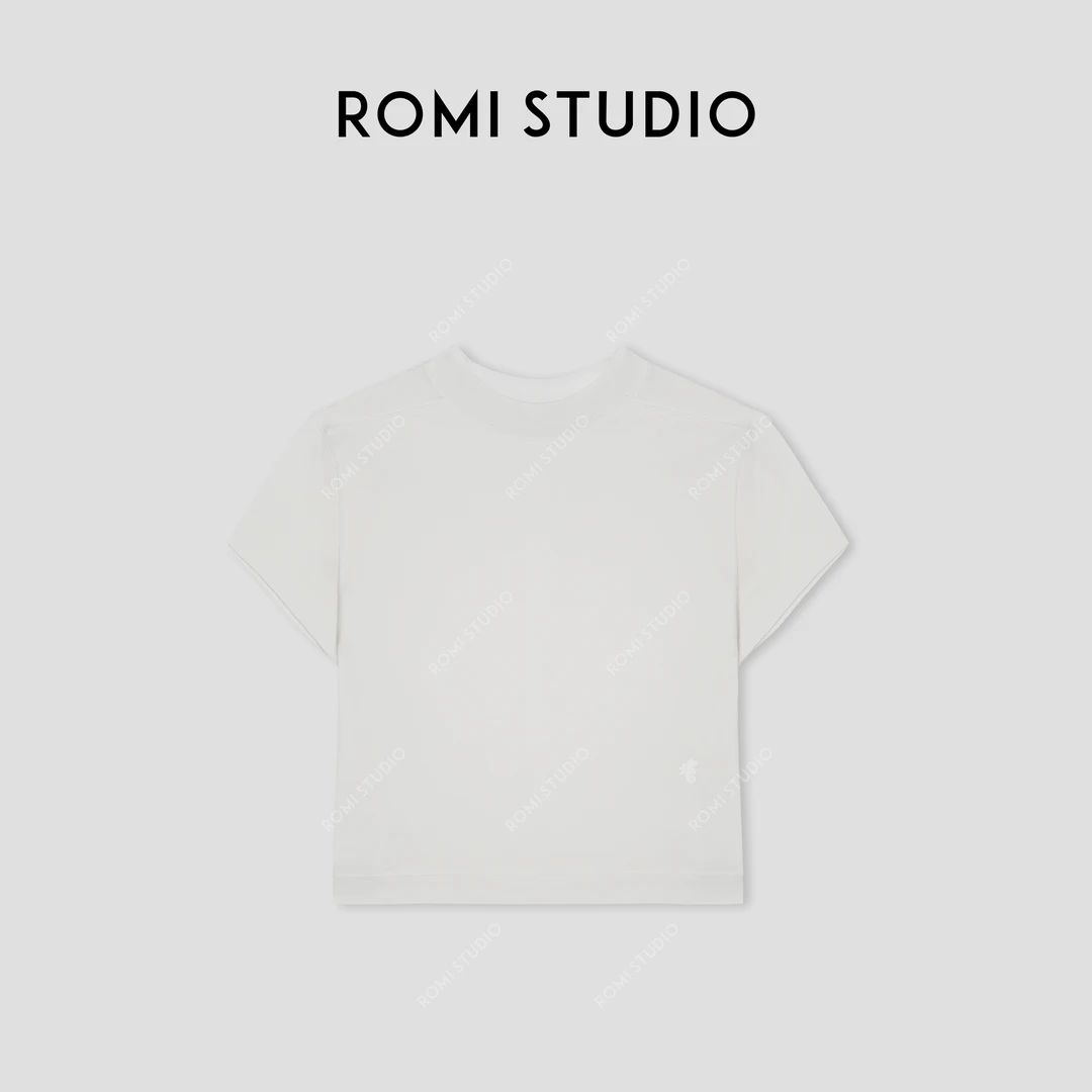 ROMI STUDIO “法式午后” 桑蚕丝绵羊毛混纺半高领短袖T恤421T6119