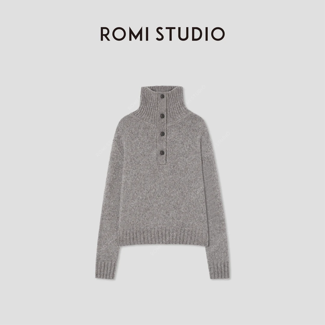 ROMI STUDIO“温暖如初”3针单边 绵羊毛棉混纺高领毛衫RW24WSG1220