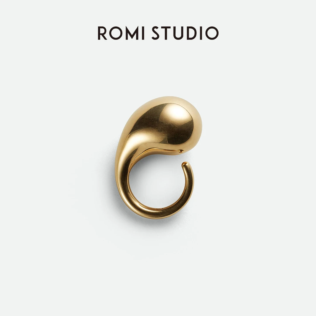 ROMI STUDIO 钛钢戒指 romi心头爱 手工亮面水滴形开口戒指 S3571