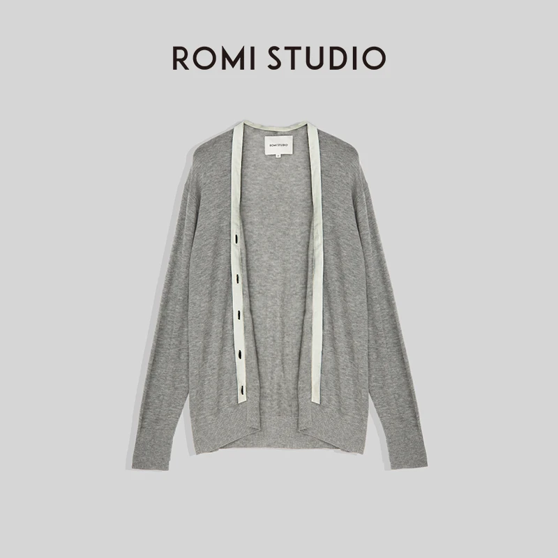 ROMI STUDIO"格雷高知" 宽松薄款冰透长袖V领针织开衫M3371