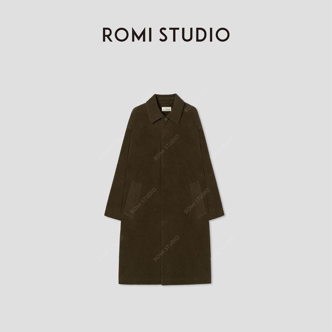 ROMI STUDIO“温柔有度”100棉哑光灯芯绒酵洗宽松直筒风衣441F9189